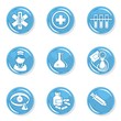 medyczny zestaw ikon błyszczący błękit zdrowie badania