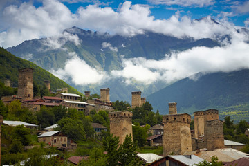 Svan towers in Mestia. Svaneti, Georgia