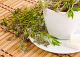 Fototapeta Lawenda - white cup of herbal tea