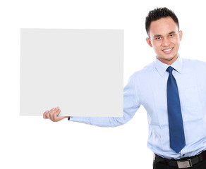 Poster - business man holding a blank billboard