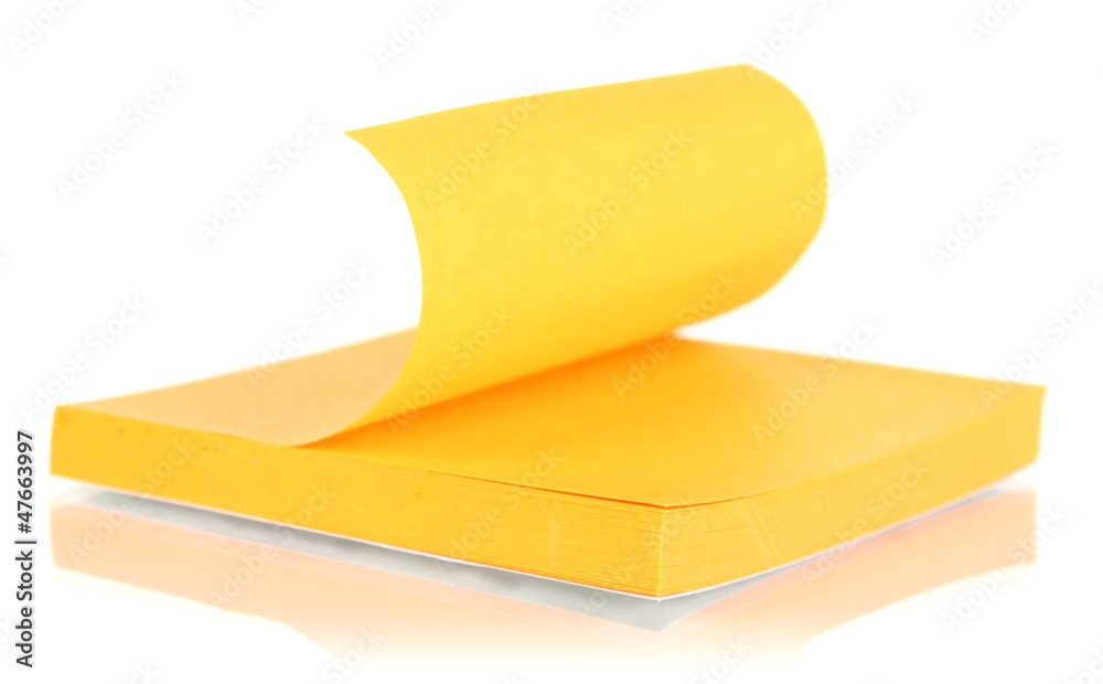 Orange sticky notes isolated on white