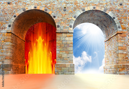 Fototapeta na wymiar Two gates to heaven and hell. Choice concept.