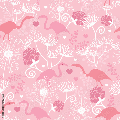 Fototapeta na wymiar Pink flamingo in love vector seamless pattern background with
