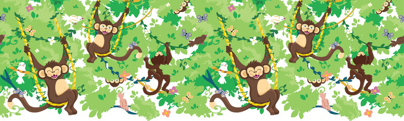 Happy monkeys vector horizontal seamless pattern background