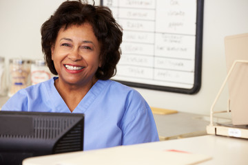 Wall Mural - Nurse Using Computer At Nurses Station