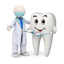 3d Dentist With A Smiling Tooth And Toothbrush