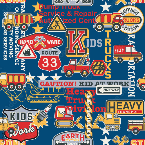 Plakat na zamówienie Kid trucks seamless pattern