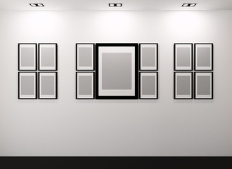 Gallery Interior with empty frames on wall