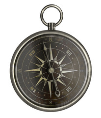 Wall Mural - antique silver compass with dark face isolated on white