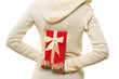 © lenets_tan - Pretty woman  holding xmas gift isolated on white background