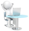 © jojje11 - Success.3D little human character, arms up infront of Laptop.