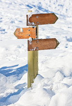 Old Snow Covered Wooden Signpost (index Arrowhead)