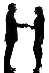 Canvas Print - business  couple woman man handshake silhouette