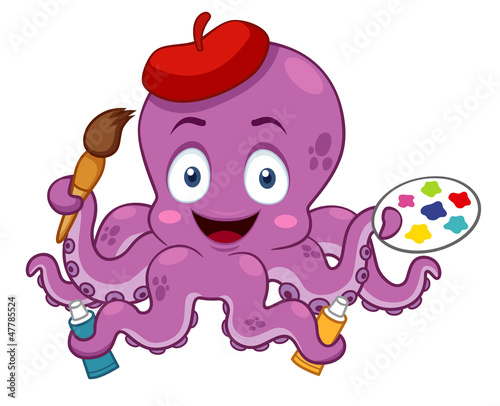 Obraz w ramie illustration of Cartoon Artist octopus