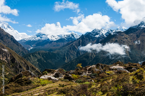 Ama Dablam and Lhotse peaks: Himalaya landscape Poster