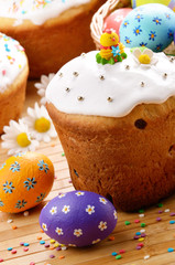 Wall Mural - Easter eggs, cake, basket