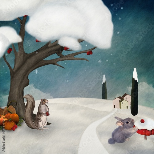 Naklejka - mata magnetyczna na lodówkę Winter resources - Digital painted illustration