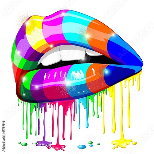 Nowoczesny obraz na płótnie Sensual Lips Psychedelic Rainbow Paint-Labbra Arcobaleno