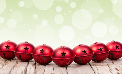 Wall Mural - Christmas ornaments on a wooden plank