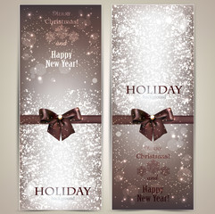 Collection of gift cards and invitations with ribbons. Vector ba