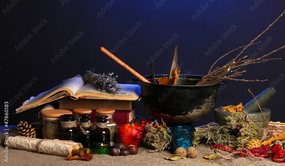 Scary halloween laboratory in blue light