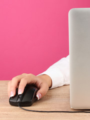 Canvas Print - woman's hands pushing keys of pc mouse,