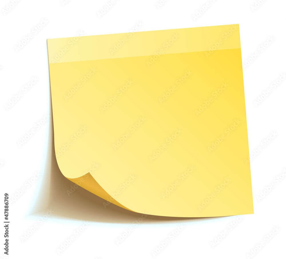 Yellow stick note isolated on white background - obrazy, fototapety, plakaty 