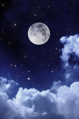Wall Mural - cloudy night sky with moon and star