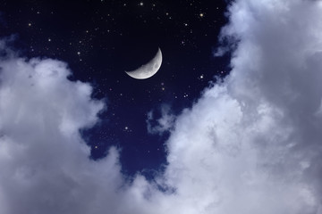 Wall Mural - cloudy night sky with moon and star