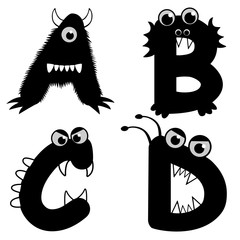Wall Mural - A set of strange creature font type, letter A to D