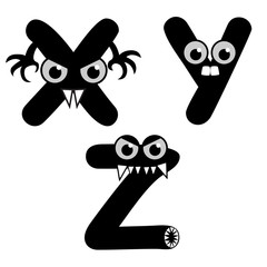 Wall Mural - A set of strange creature font type, letter X to Z 