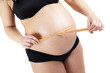 Belly of pregnant woman, measuring belly, isolated