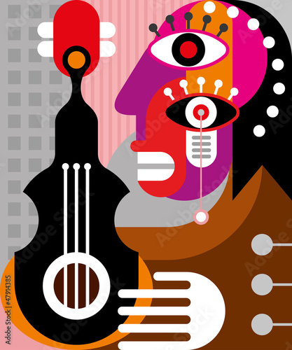 Naklejki Picasso  kobieta-gra-na-gitarze-ilustracja-wektorowa