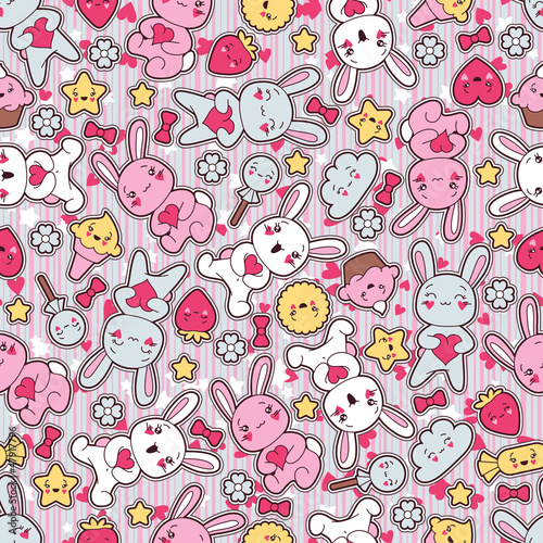 Naklejka - mata magnetyczna na lodówkę Seamless kawaii child pattern with cute doodles.