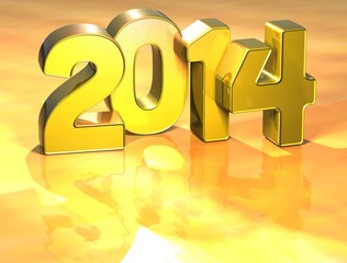 Aufkleber - 3D Year 2014 on gold background
