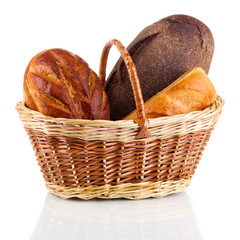 Canvas Print - Fresh bread in basket isolated on white