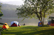 Tents in recreation area near the reservoir, Thailand.