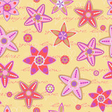 Fototapeta Motyle - Seamless Pattern with Flowers and Hand Writing Text