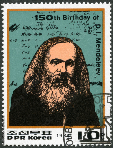 Fotografering NORTH KOREA - 1984: shows Dmitri Ivanovich Mendeleev (1834-1907)