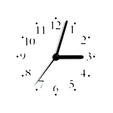Black And White Analogue Clock Face Dial At 3:03 Isolated