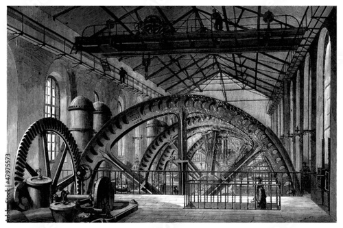 Nowoczesny obraz na płótnie Factory 19th century : Hydraulic Factory Wheel - Roue