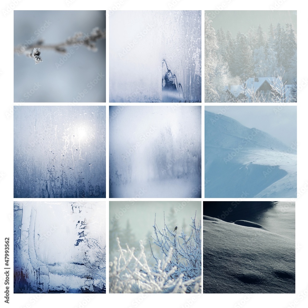 zima szron śnieg góry oszronione pejzaż kwadrat niebieski - obrazy, fototapety, plakaty 