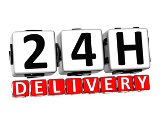 Poster - 3D Twenty Four Hour Delivery Button Click Here Block Text
