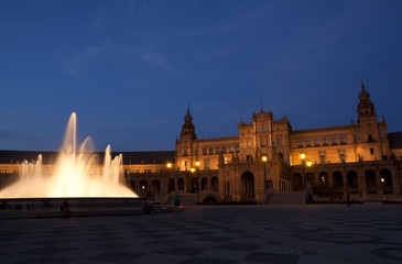 Fototapete - Plaza de Espana in Sevilla at night