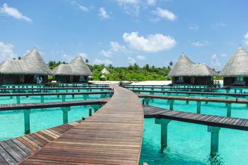 Wall Mural - Water villas on tropical island on Maldives