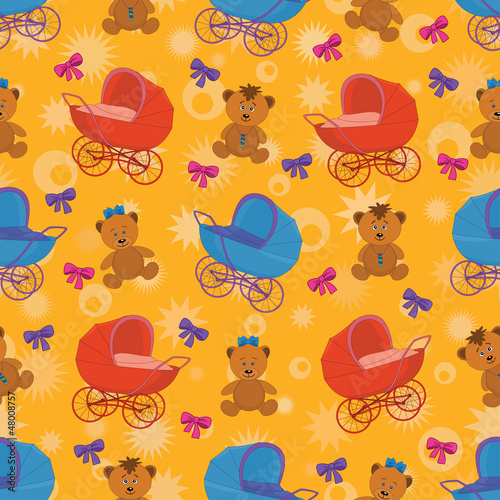 Plakat na zamówienie Seamless background, bears and prams