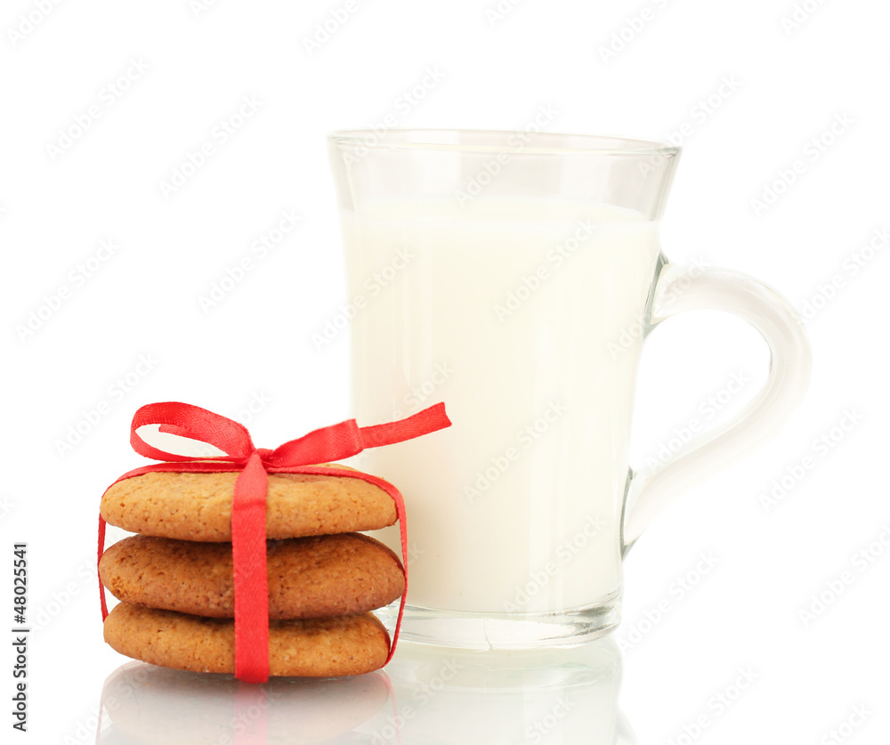 Ginger cookies and milk in glass isolated on white