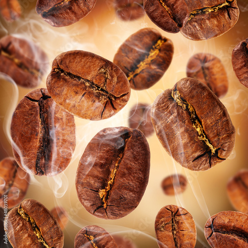 Fototapeta dla dzieci Flying coffee beans in smoke