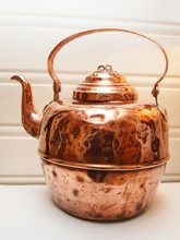 Copper Tea And Coffee Pot, Isolated Towards Light Wood Panels
