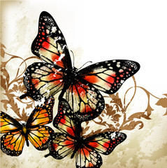 Fototapete - Cute grunge background with butterflies